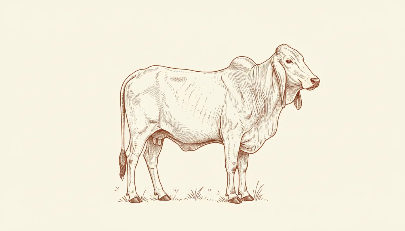 Line illustration of a Sahiwal cow in profile with its shoulder hump and dewlap
